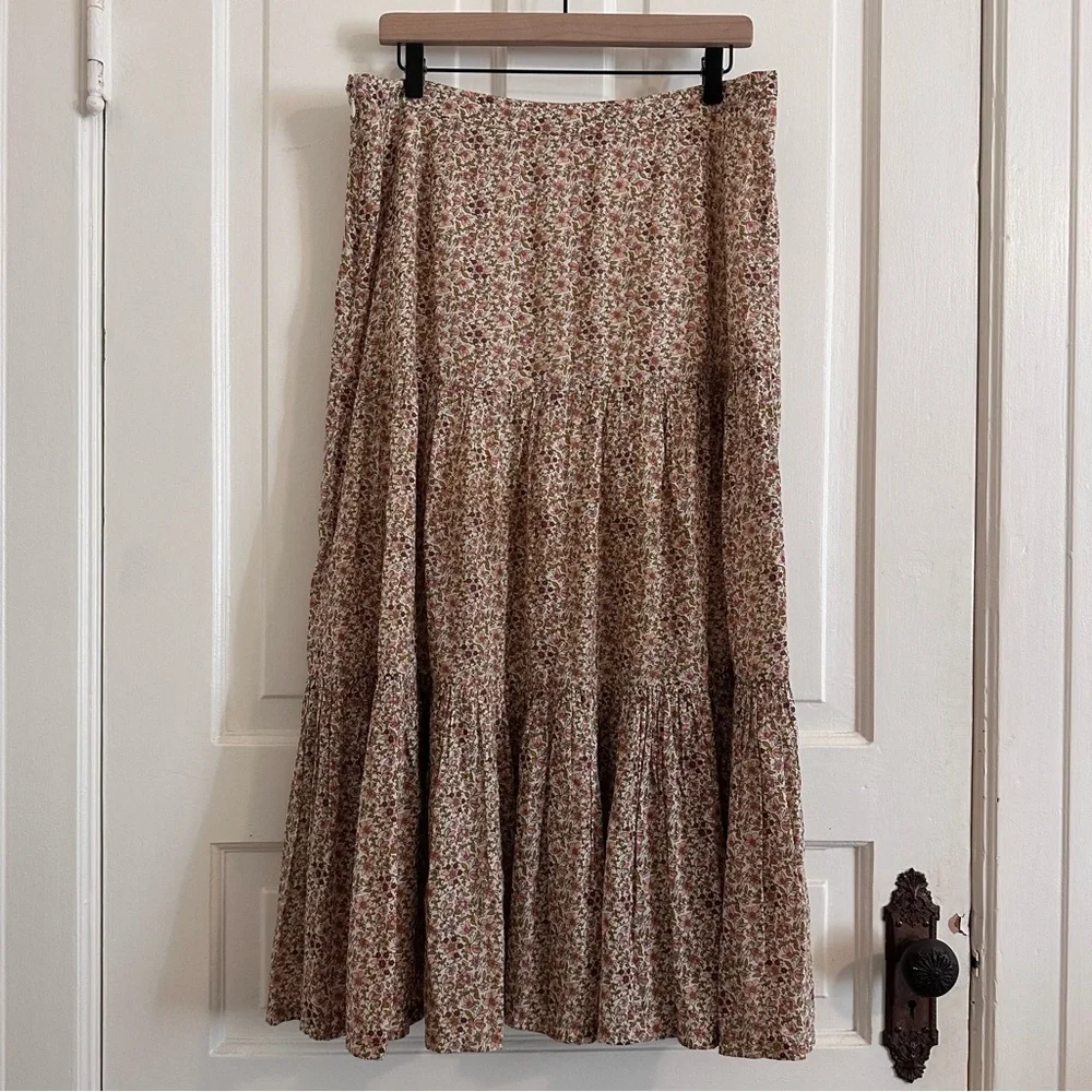 Veronica Beard Serence Floral Print Tiered Cotton Maxi Midi Skirt Size 12 - Picture 3 of 5